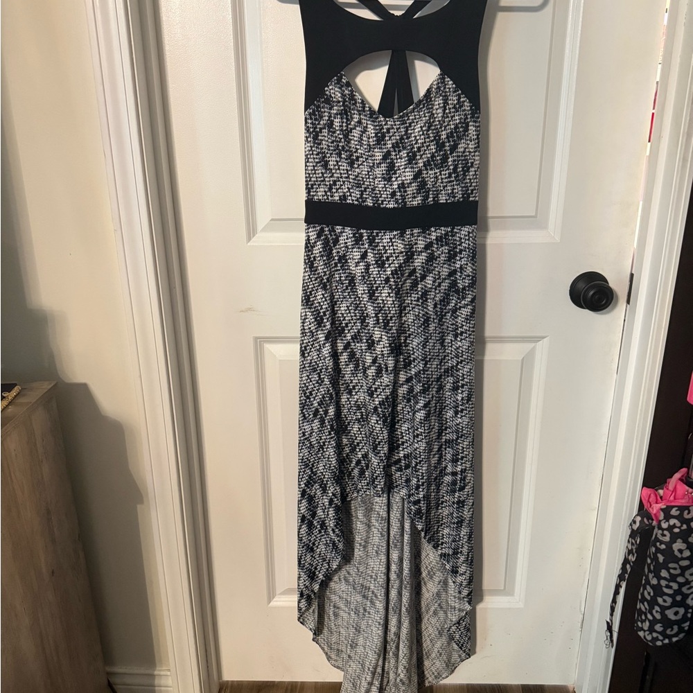 Guess Black and White High Low Dress, Snake Skin Print